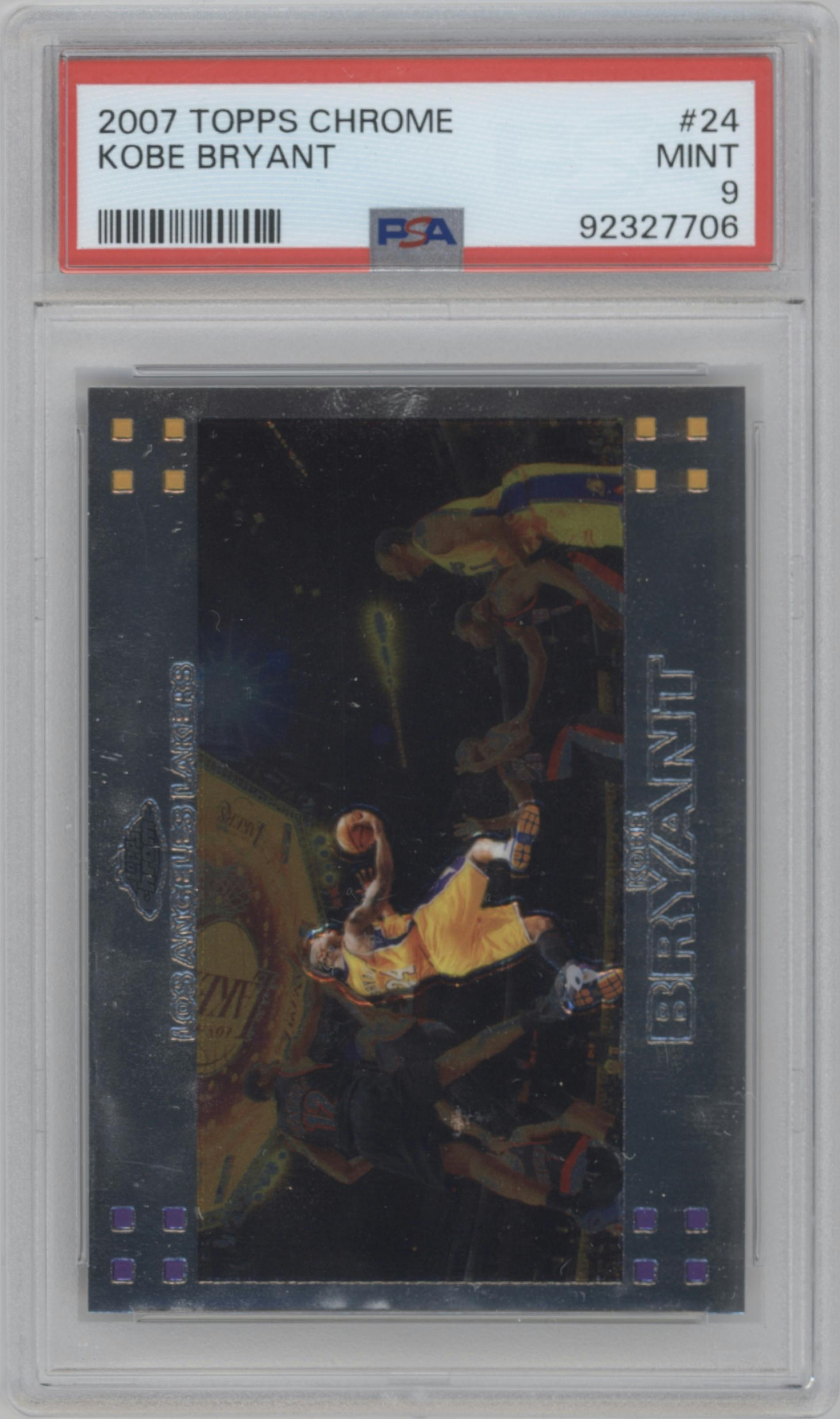 Kobe Bryant from the 2007-08 Topps Chrome set graded by PSA and given an overall grade of 9.