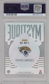 Trevor Lawrence from the 2021 Panini Illusions set featuring a Emerald parallel graded by PSA and given an overall grade of 10.