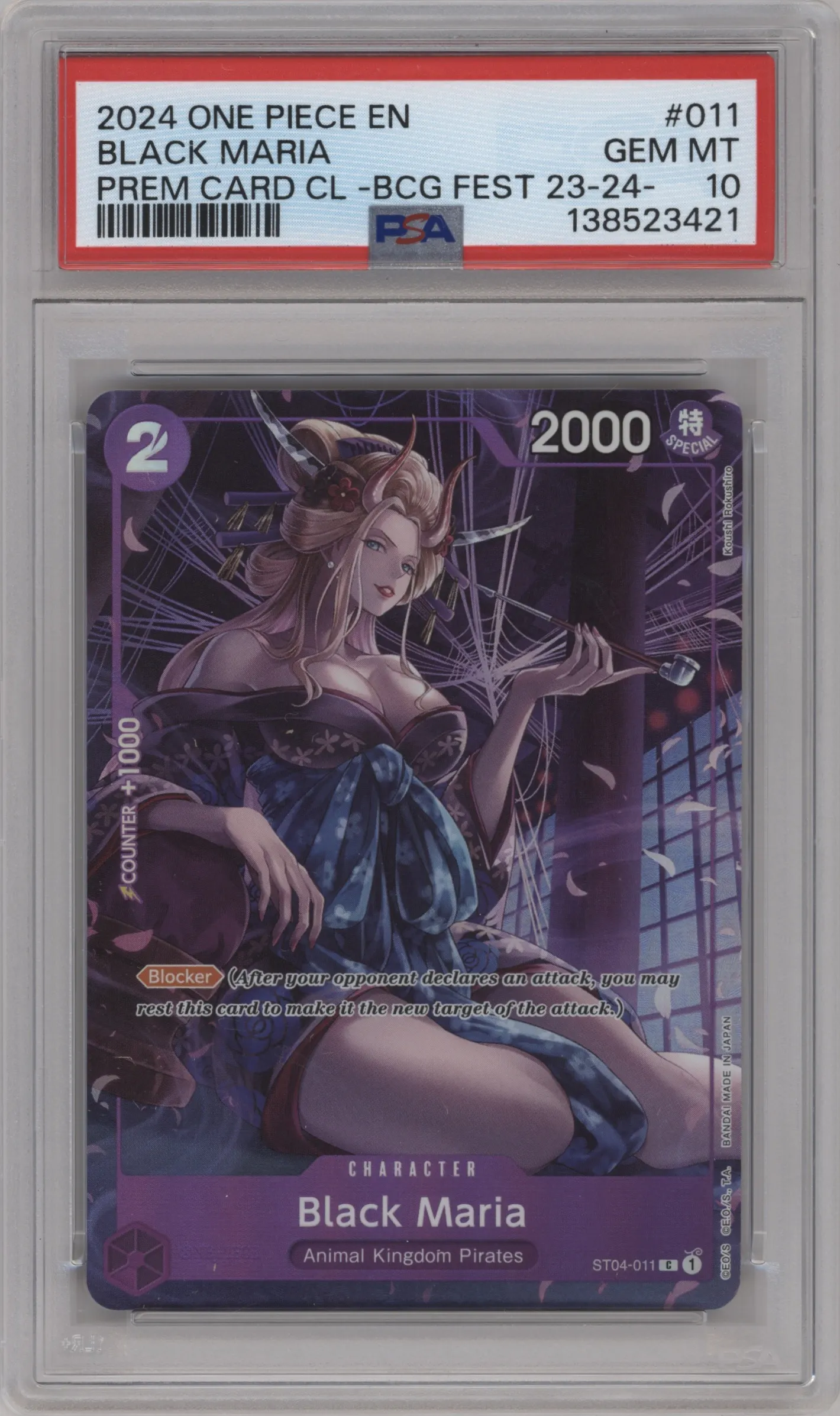 2024 One Piece Pre.CC BCG Fest 23-24 Ed. Black Maria C #ST04-011 C PSA 10