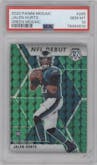 Jalen Hurts from the 2020 Panini Mosaic set featuring a Green Mosaic parallel graded by PSA and given an overall grade of 10.