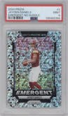 Jayden Daniels from the 2024 Panini Prizm set featuring a No Huddle parallel graded by PSA and given an overall grade of 9.
