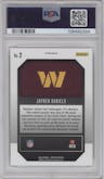 Jayden Daniels from the 2024 Panini Prizm set featuring a No Huddle parallel graded by PSA and given an overall grade of 9.