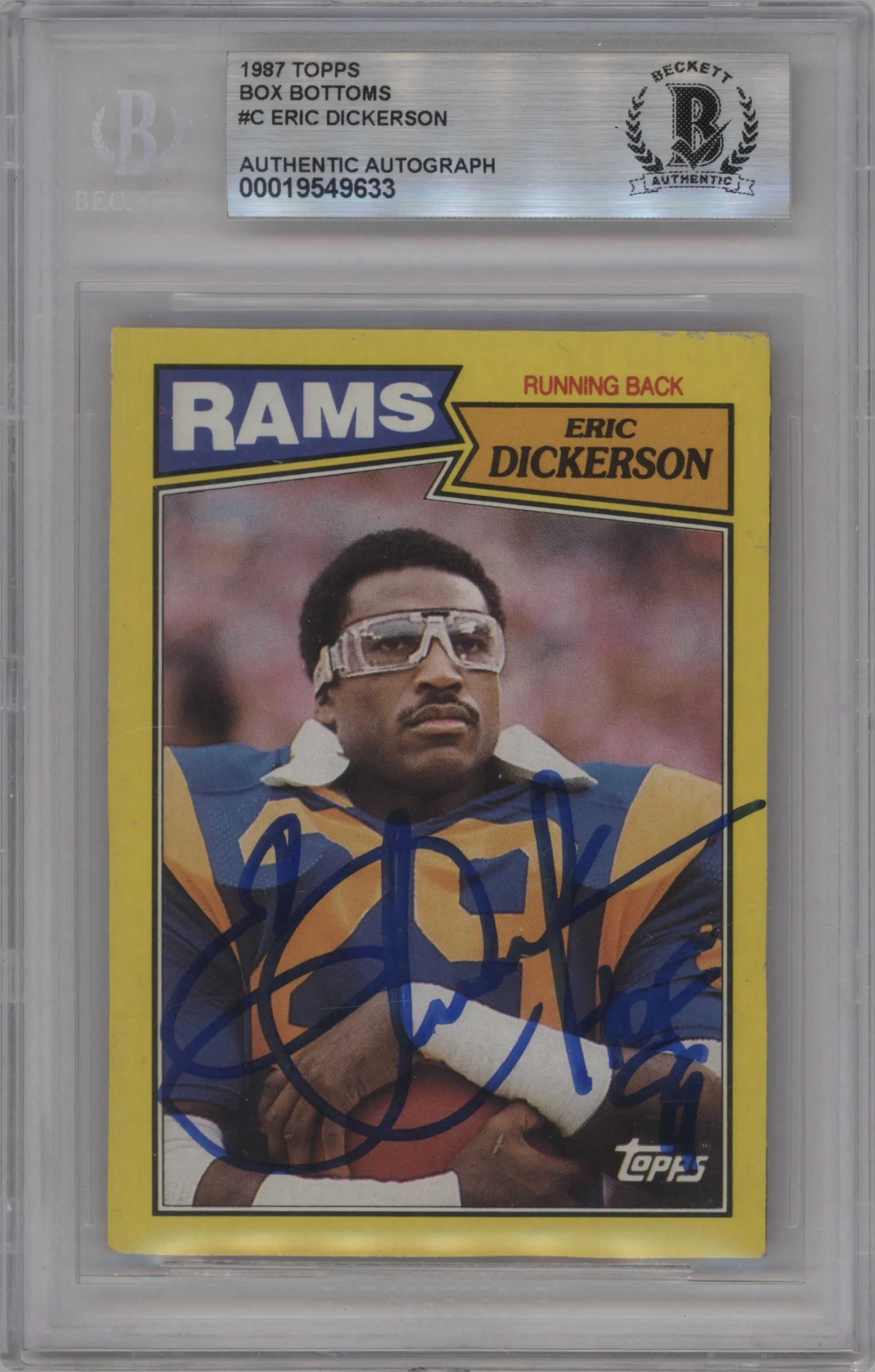 1987 Topps Box Bottom Eric Dickerson BGS AUTHENTIC #C BGS