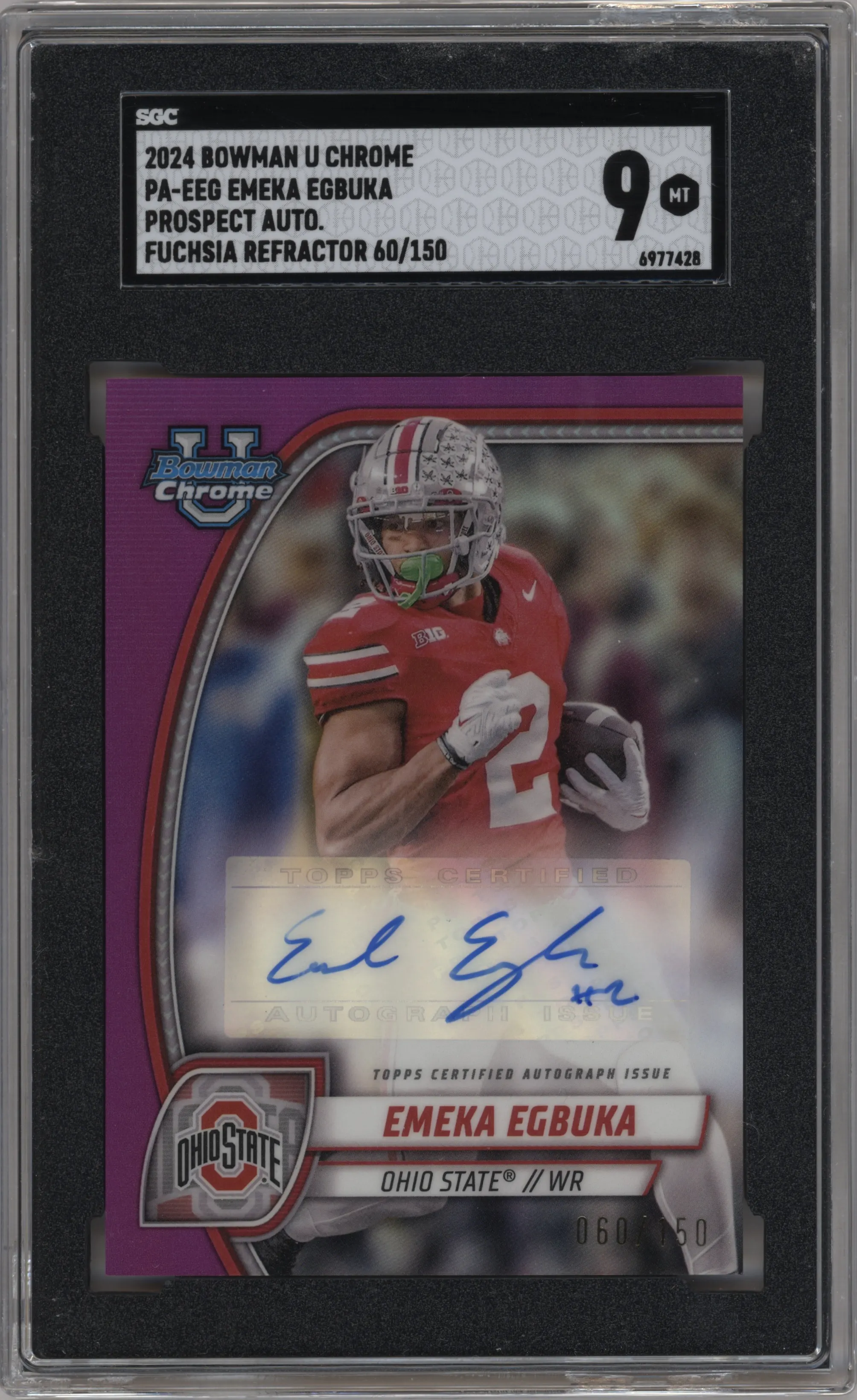 2024 Bowman University Chrome Pros.Auto Emeka Egbuka Fuchsia Refractor SGC 9