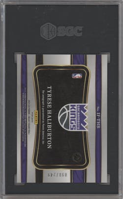 Tyrese Haliburton from the 2021-22 Panini Select set graded by SGC and given an overall grade of 10.