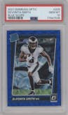 Devonta Smith from the 2021 Panini Donruss Optic set featuring a Blue Scope parallel graded by PSA and given an overall grade of 10.