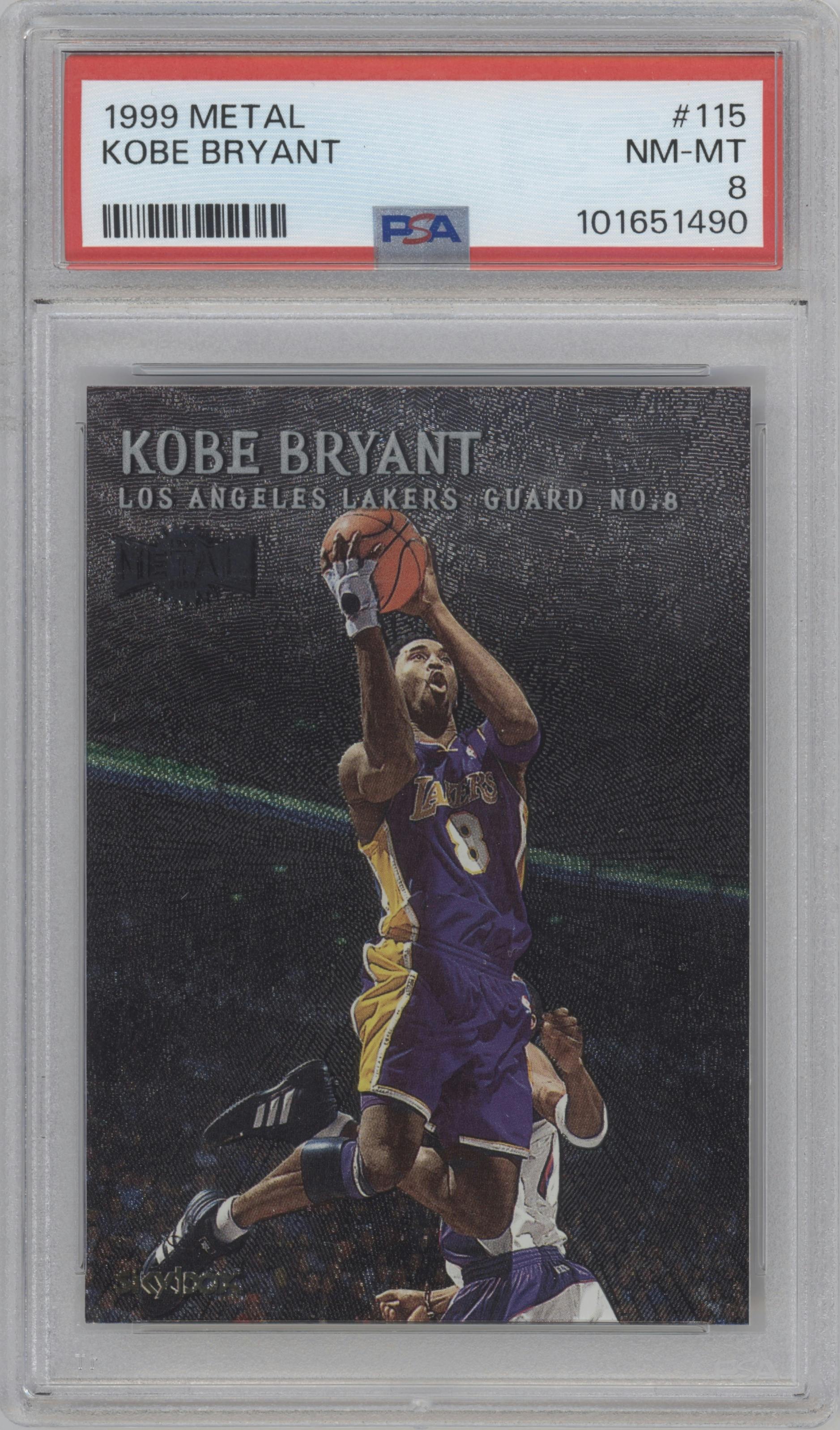 Kobe Bryant from the 1999-00 Skybox Metal set graded by PSA and given an overall grade of 8.
