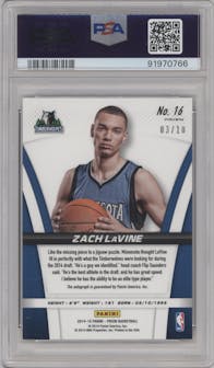 Zach LaVine from the 2014-15 Panini Prizm set featuring a Gold parallel graded by PSA and given an overall grade of 10.