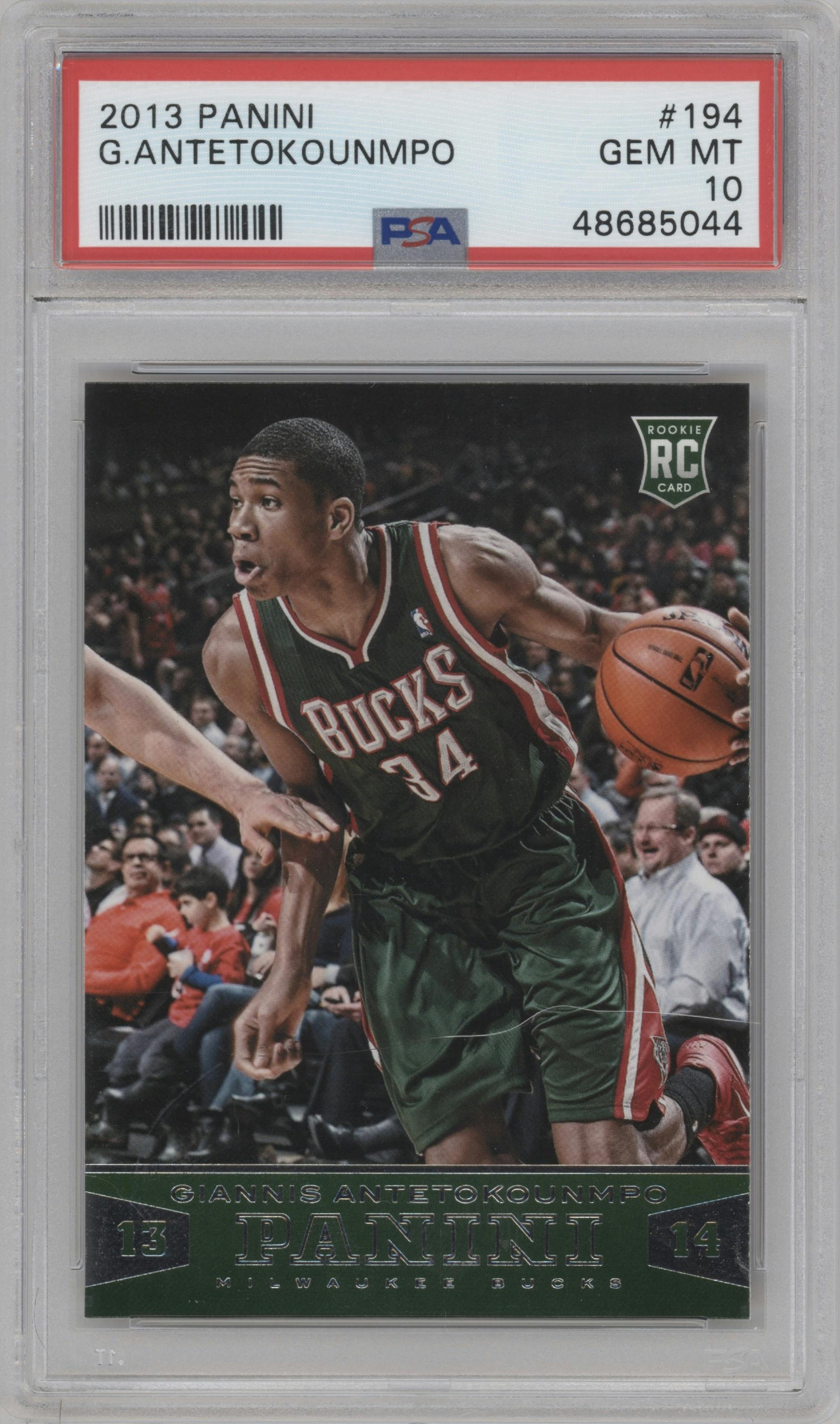 Giannis Antetokounmpo from the 2013-14 Panini set graded by PSA and given an overall grade of 10.