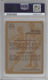 Magic Johnson from the 1981-82 Topps  set graded by PSA and given an overall grade of 9.