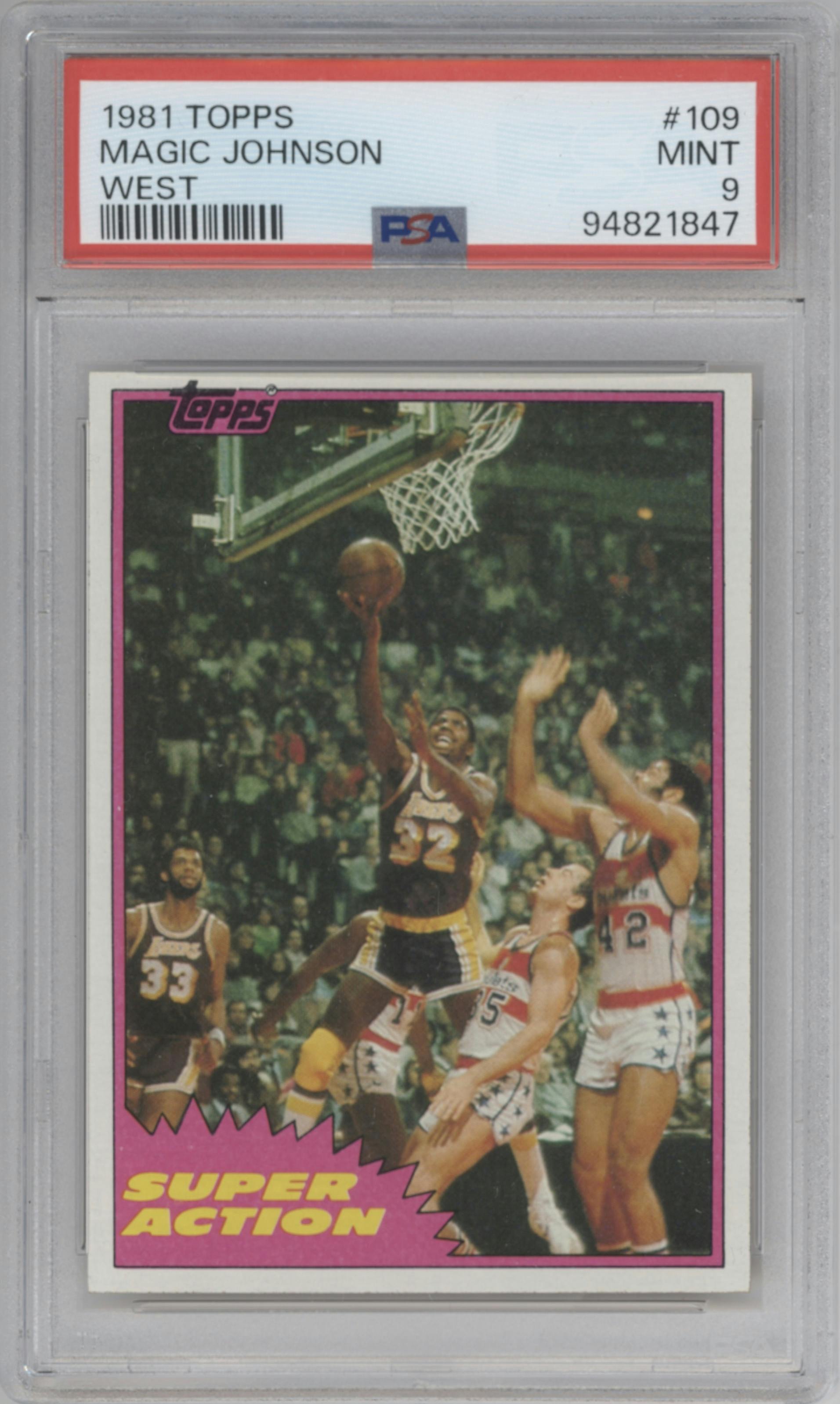 Magic Johnson from the 1981-82 Topps  set graded by PSA and given an overall grade of 9.