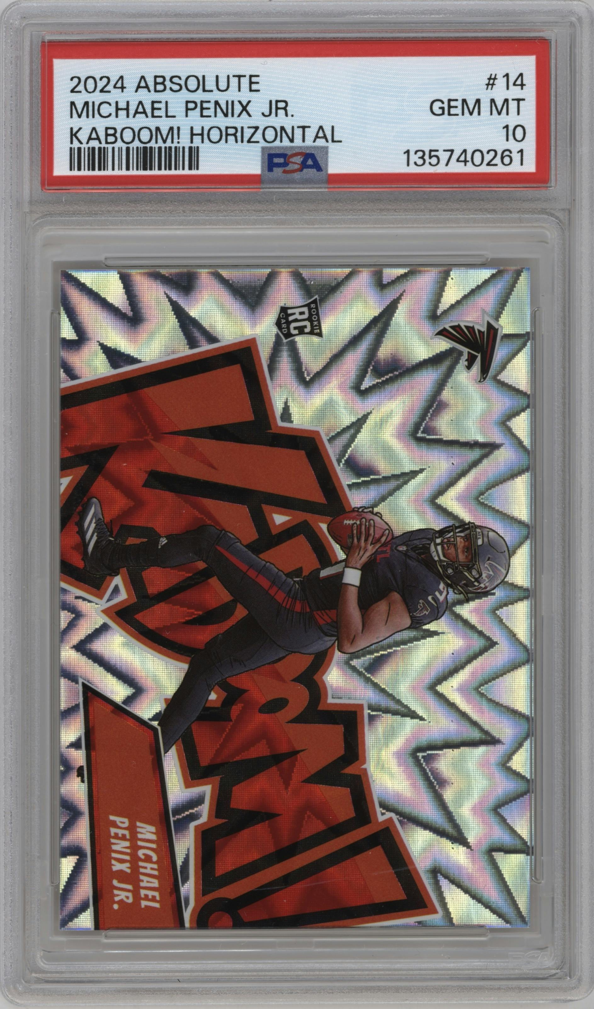 Michael Penix Jr. from the 2024 Panini Absolute set graded by PSA and given an overall grade of 10.