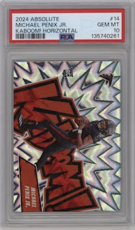 Michael Penix Jr. from the 2024 Panini Absolute set graded by PSA and given an overall grade of 10.