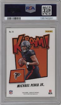 Michael Penix Jr. from the 2024 Panini Absolute set graded by PSA and given an overall grade of 10.