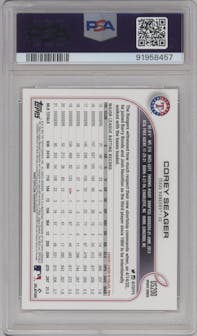 Corey Seager from the 2022 Topps Update  set graded by PSA and given an overall grade of 10.