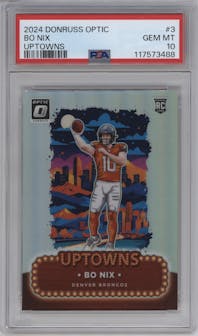 Bo Nix from the 2024 Donruss Optic set graded by PSA and given an overall grade of 10.