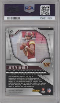 Jayden Daniels from the 2024 Panini Prizm set graded by PSA and given an overall grade of 10.