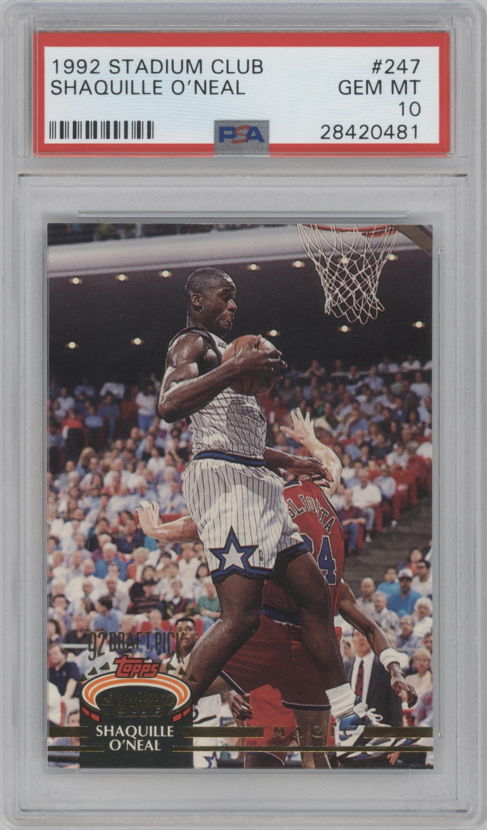 Shaquille O'Neal  from the 1992-93 Topps Stadium Club set graded by PSA and given an overall grade of 10.