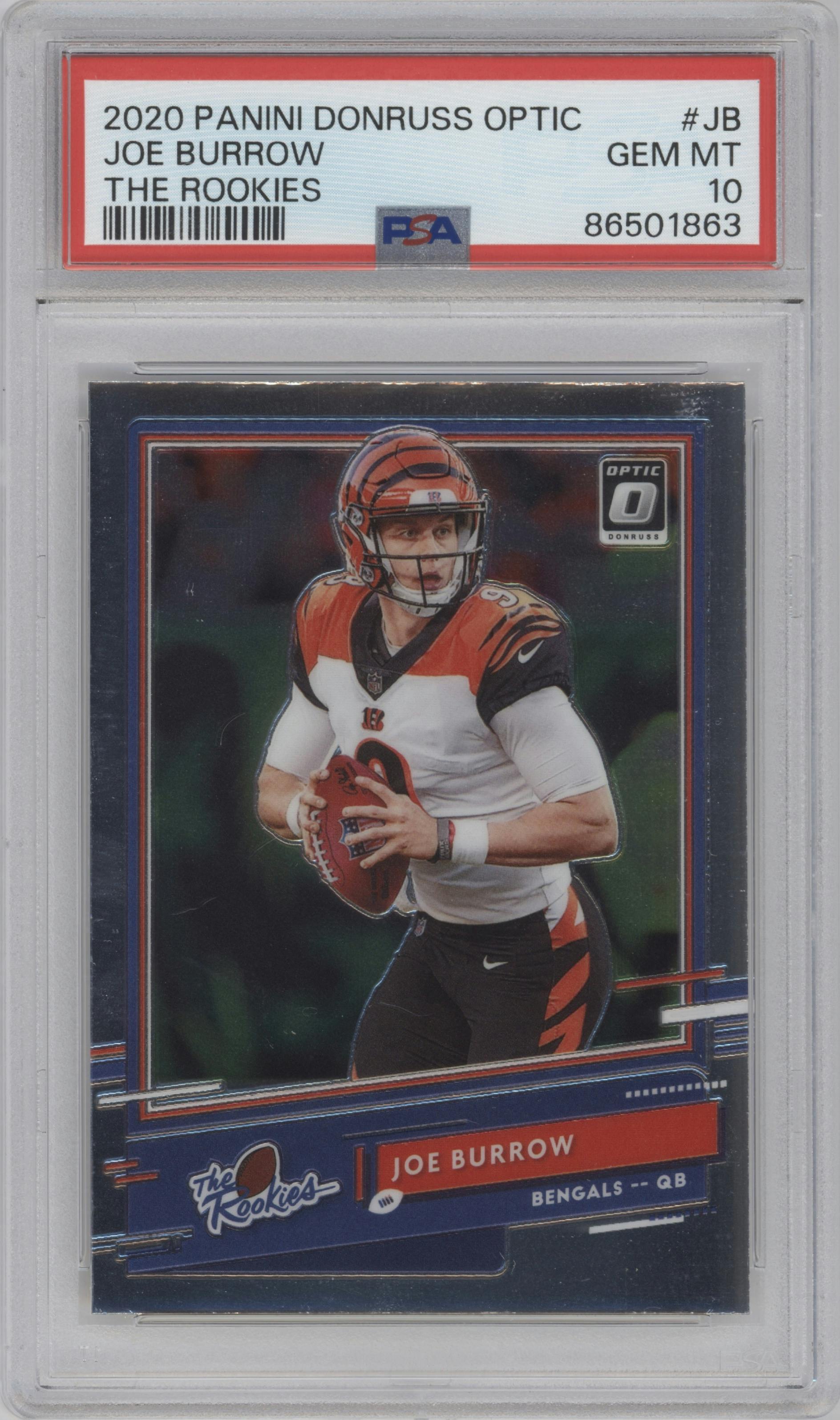 Joe Burrow from the 2020 Panini Donruss Optic set graded by PSA and given an overall grade of 10.