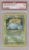 Venusaur from the 1999 Pokemon set graded by PSA and given an overall grade of 7.