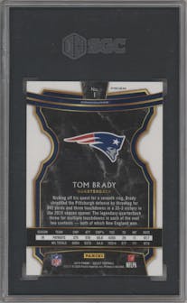 Tom Brady from the 2019 Panini Select  set featuring a Silver Prizm parallel graded by SGC and given an overall grade of 10.