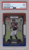 C.J. Stroud from the 2023 Panini Prizm set featuring a Red White Blue Prizm parallel graded by PSA and given an overall grade of 9.
