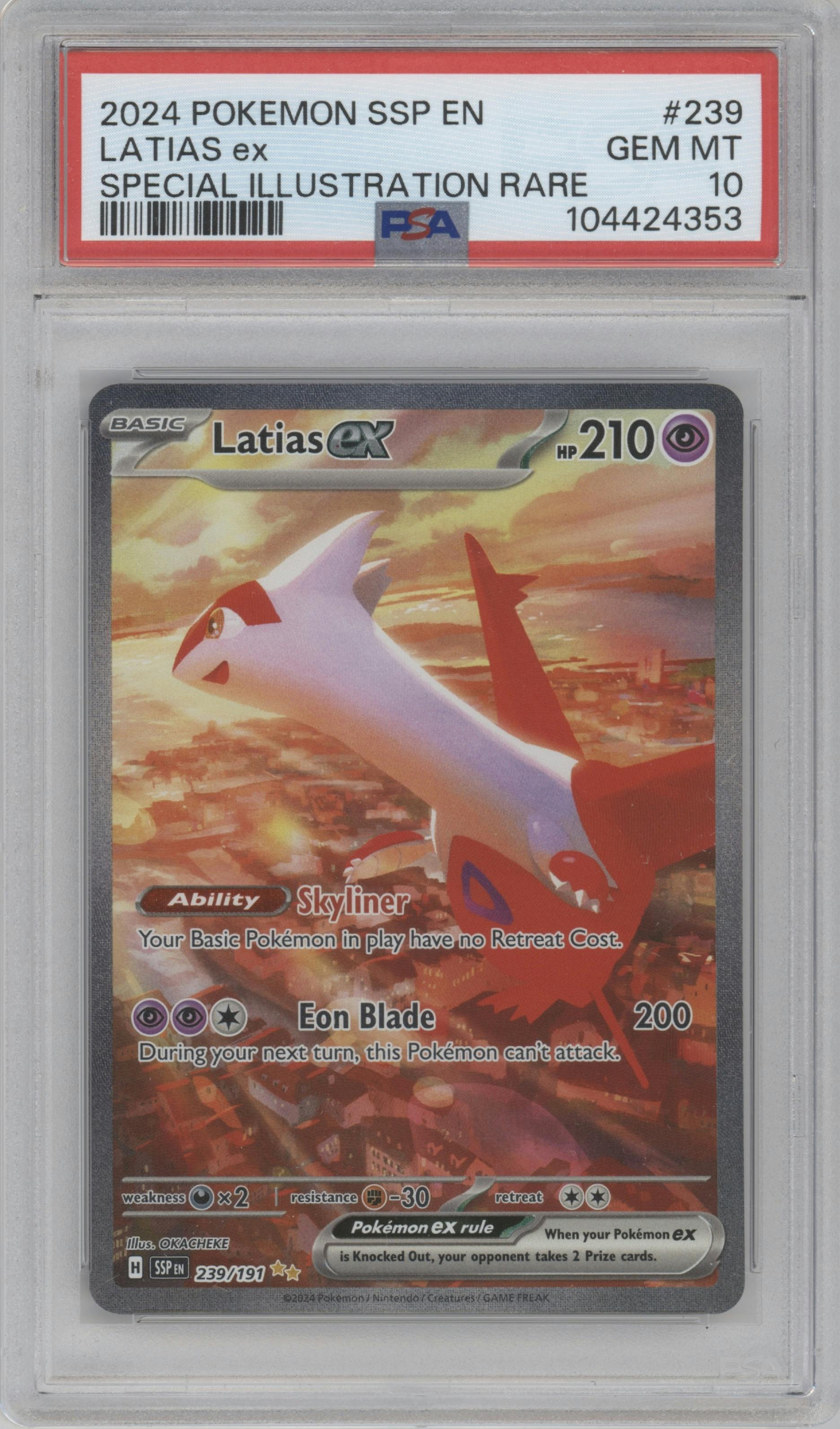Latias ex from the 2024 Pokemon SV set graded by PSA and given an overall grade of 10.