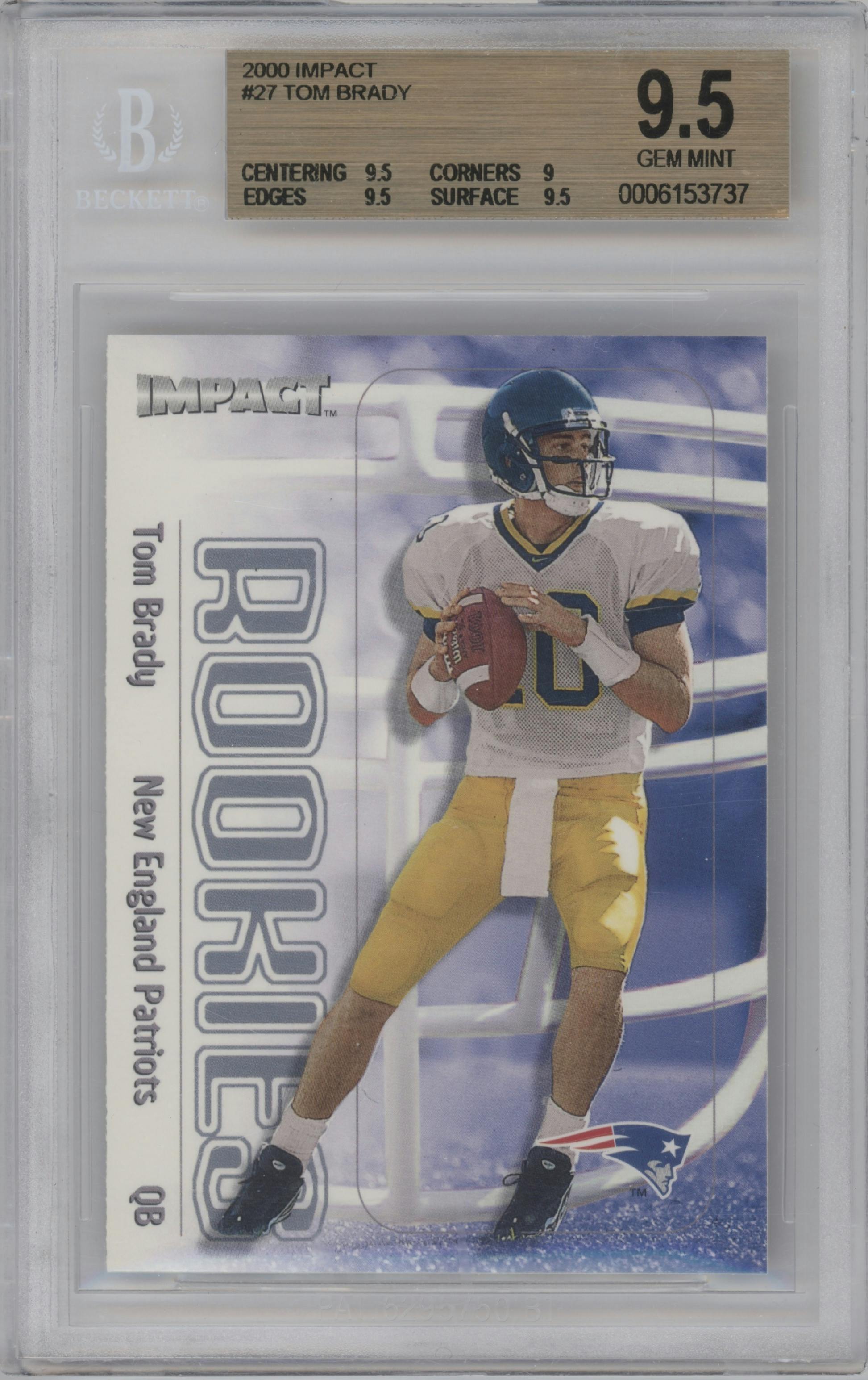 Tom Brady from the 2000 Impact  set graded by Beckett and given an overall grade of 9.5.