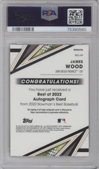James Wood from the 2022 Bowman’s Best   set featuring a Refractor  parallel graded by PSA and given an overall grade of 10.