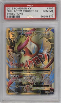 M Pidgeot EX from the 2016 Pokemon XY set graded by PSA and given an overall grade of 10.