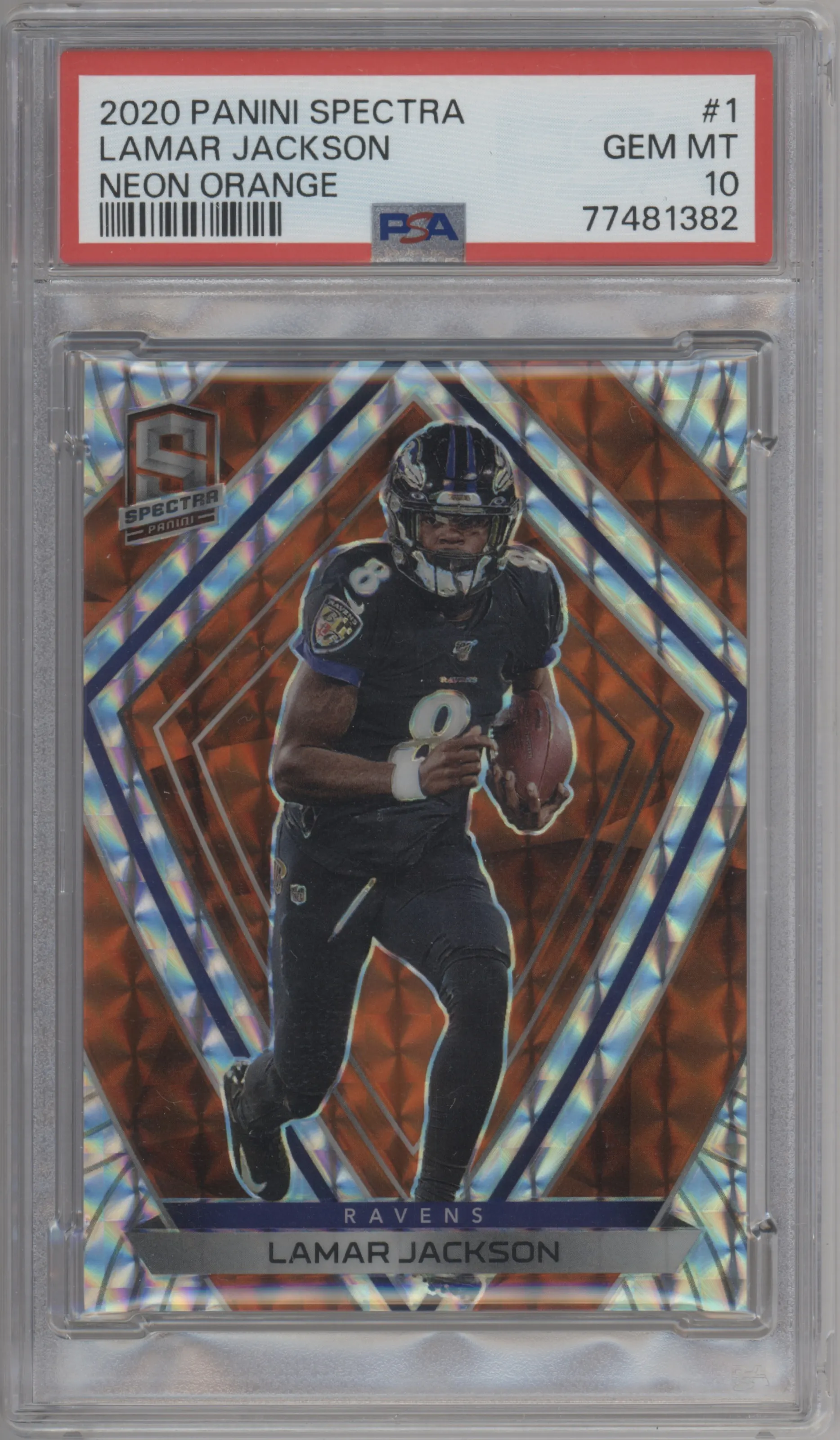 2020 Panini Spectra Lamar Jackson Neon Orange #1 PSA 10