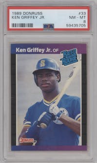 Ken Griffey Jr. from the 1989 Donruss set graded by PSA and given an overall grade of 8.
