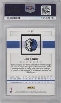 Luka Doncic from the 2018-19 Panini Chronicles set graded by PSA and given an overall grade of 10.