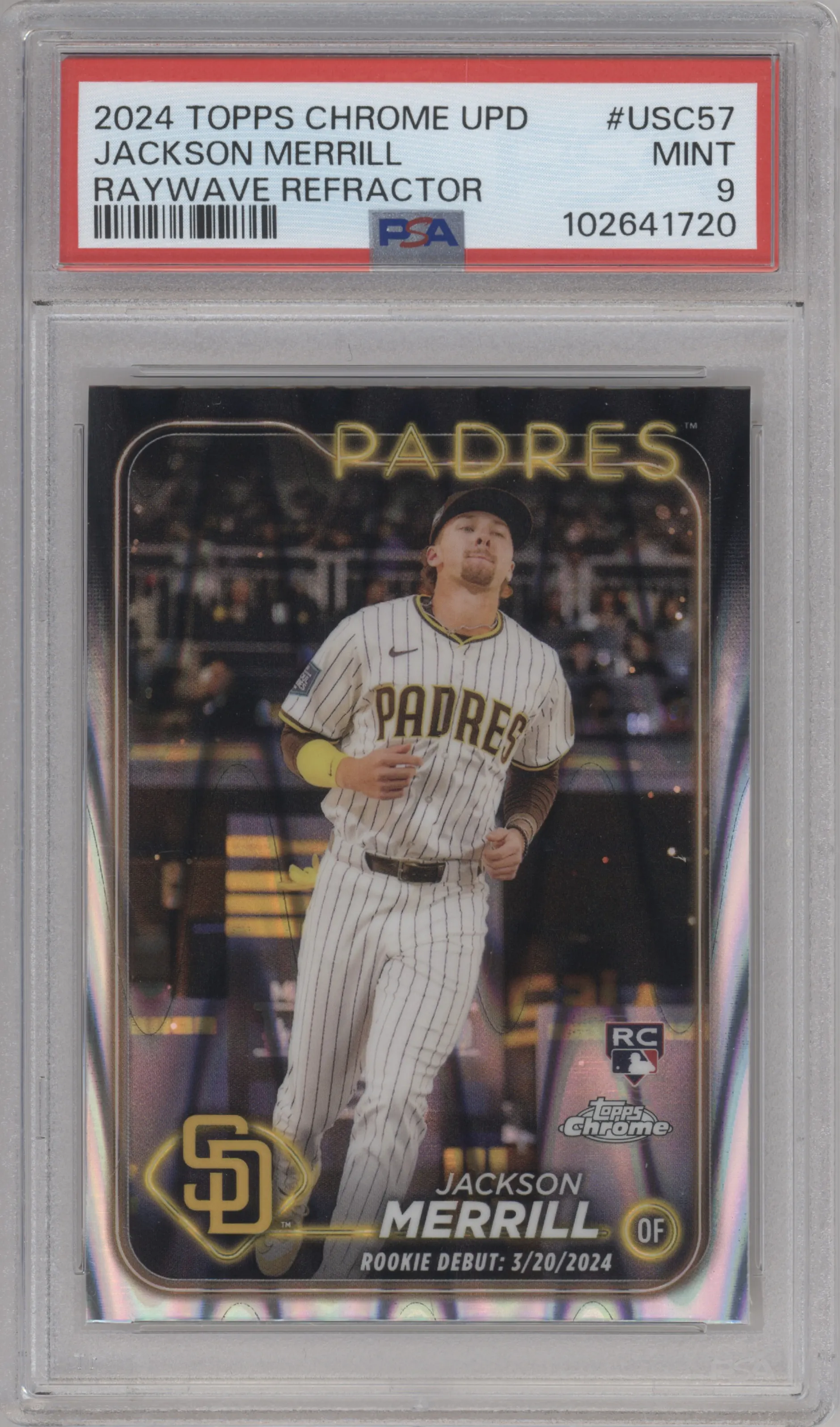 2024 Topps Chrome Update Jackson Merrill RayWave Refractor PSA 9