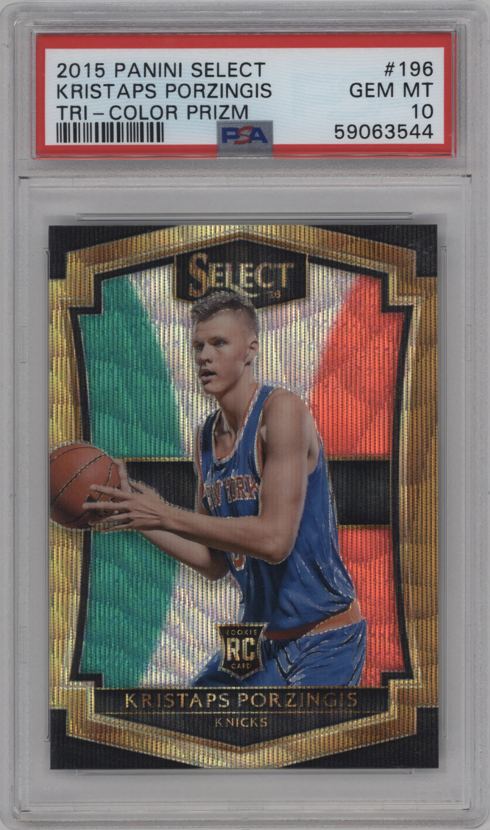 2015 Panini Select Pre.Lvl. Kristaps Porzingis Tri-Color PSA 10