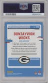 Dontayvion Wicks from the 2023 Donruss Optic set featuring a Holo parallel graded by PSA and given an overall grade of 10.