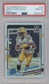 Dontayvion Wicks from the 2023 Donruss Optic set featuring a Holo parallel graded by PSA and given an overall grade of 10.