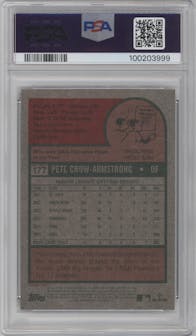 Pete Crow-Armstrong from the 2024 Topps Heritage set featuring a Black Border parallel graded by PSA and given an overall grade of 9.