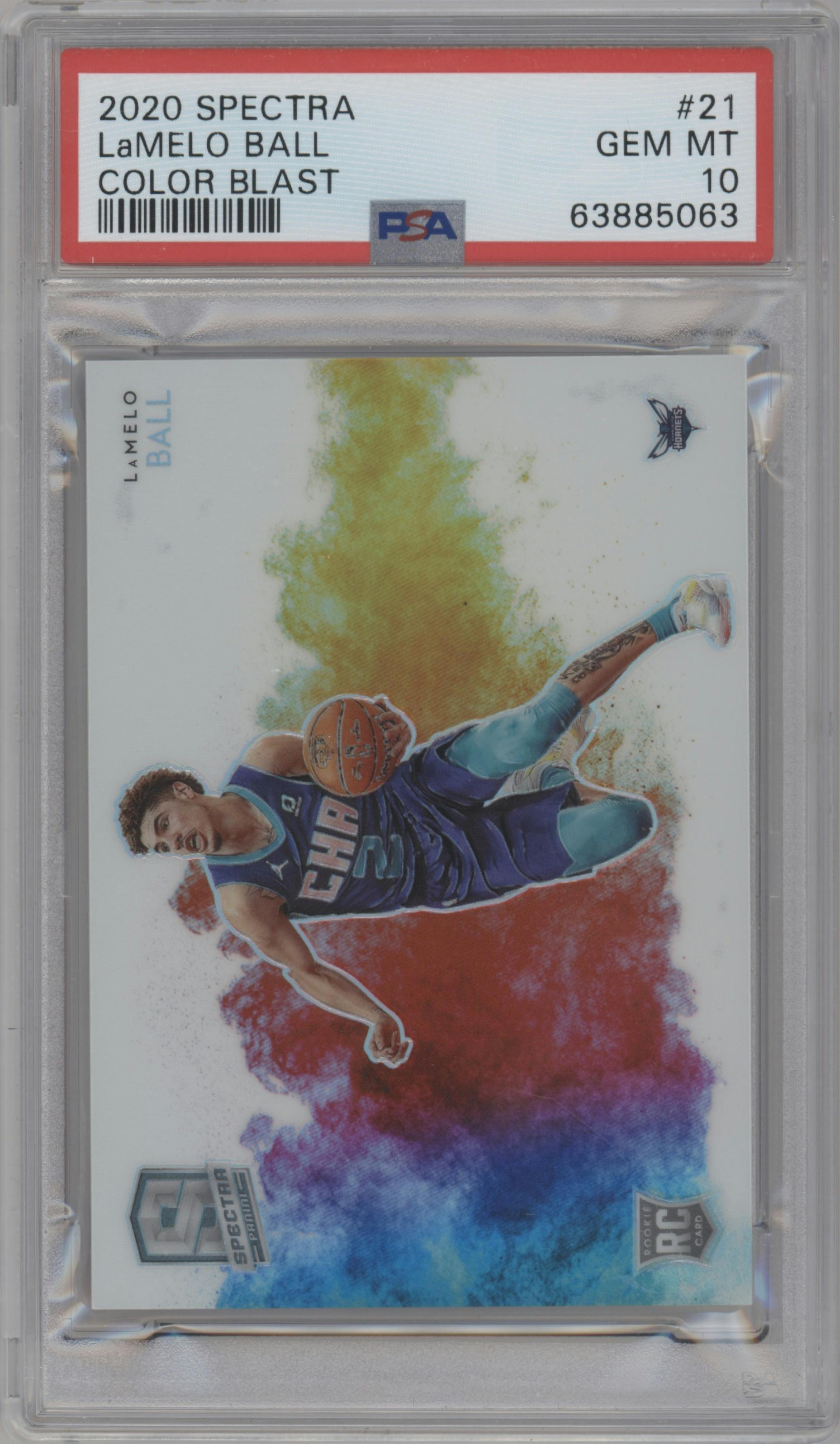 LaMelo Ball from the 2020-21 Panini Spectra set graded by PSA and given an overall grade of 10.