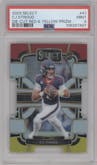 C.J. Stroud from the 2023 Panini Select set featuring a Die-Cut Red & Yellow parallel graded by PSA and given an overall grade of 9.