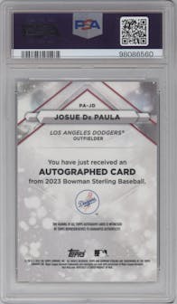 Josue De Paula from the 2023 Bowman Sterling set graded by PSA and given an overall grade of 10.