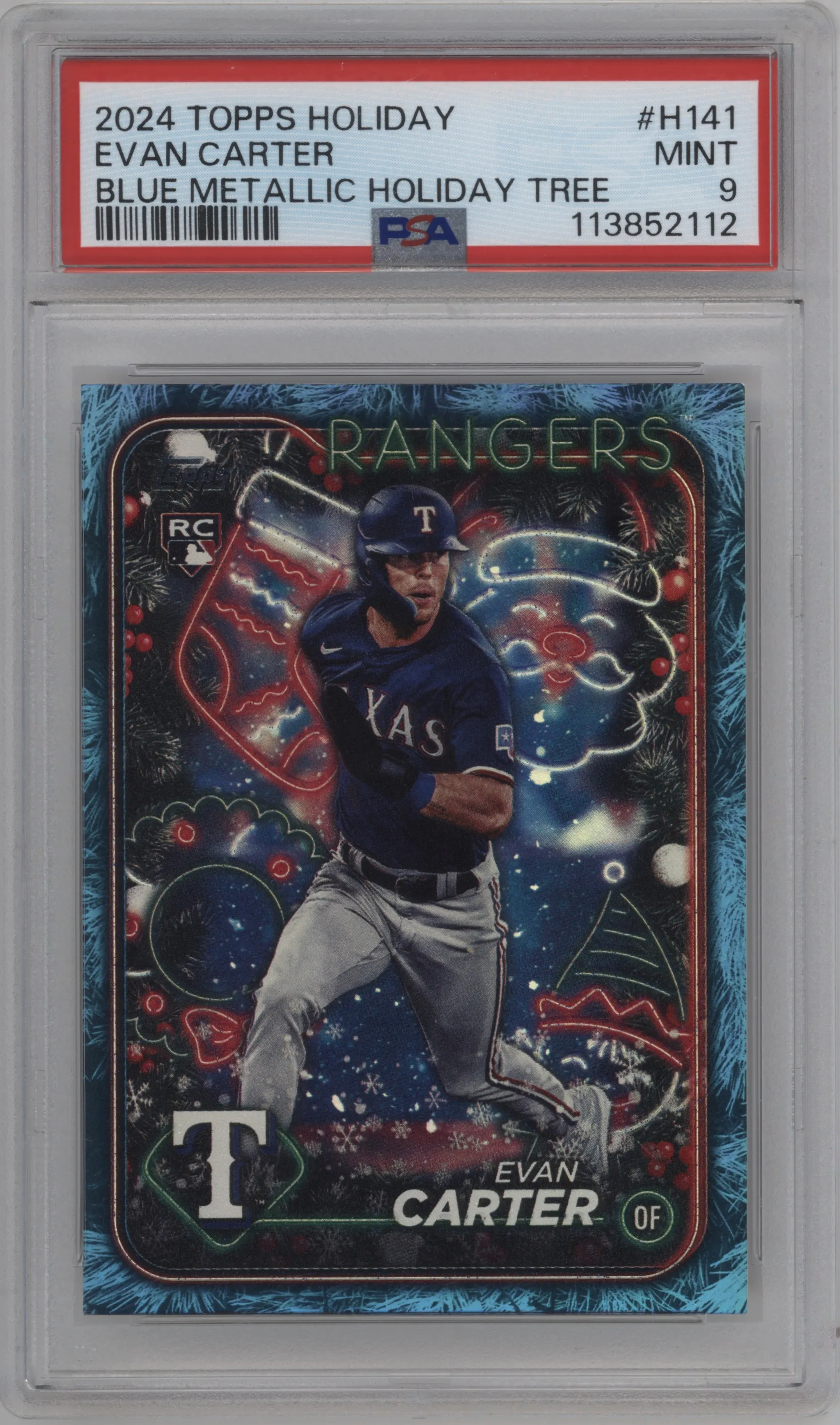 2024 Topps Holiday Evan Carter Blue Metallic Holiday Tree PSA 9