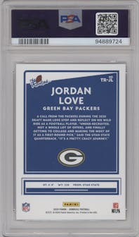 Jordan Love from the 2020 Panini Donruss set graded by PSA and given an overall grade of 10.