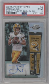 Jordan Love from the 2020 Panini Contenders Optic set graded by PSA and given an overall grade of 9.