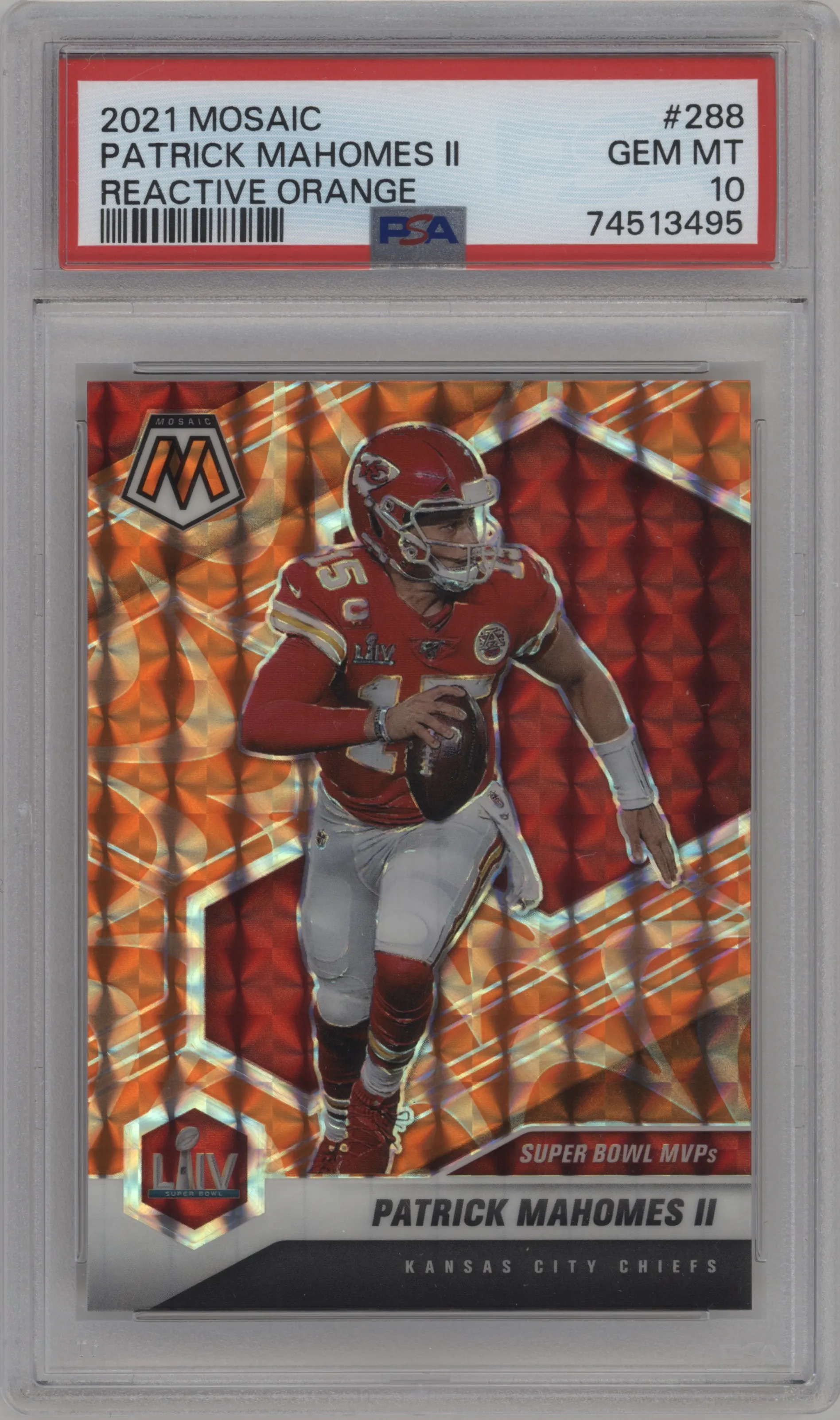 2021 Panini Mosaic Patrick Mahomes II Reactive Orange #288 PSA 10