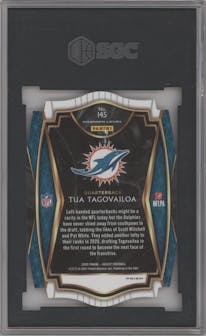 Tua Tagovailoa from the 2020 Panini Select set featuring a Die-Cut Orange parallel graded by SGC and given an overall grade of 10.