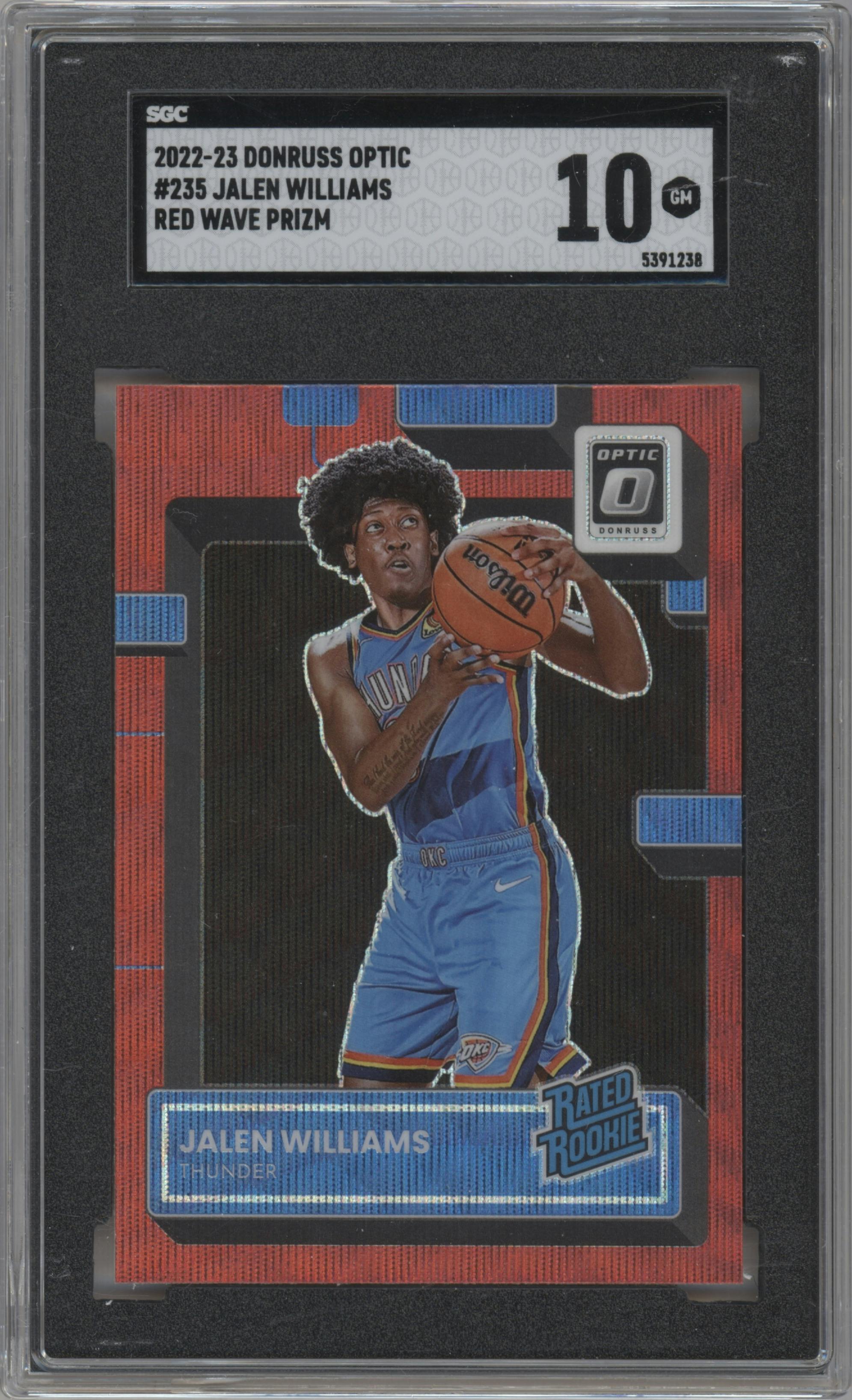 Jalen Williams from the 2022-23 Panini Donruss Optic  set featuring a Red Wave parallel graded by SGC and given an overall grade of 10.