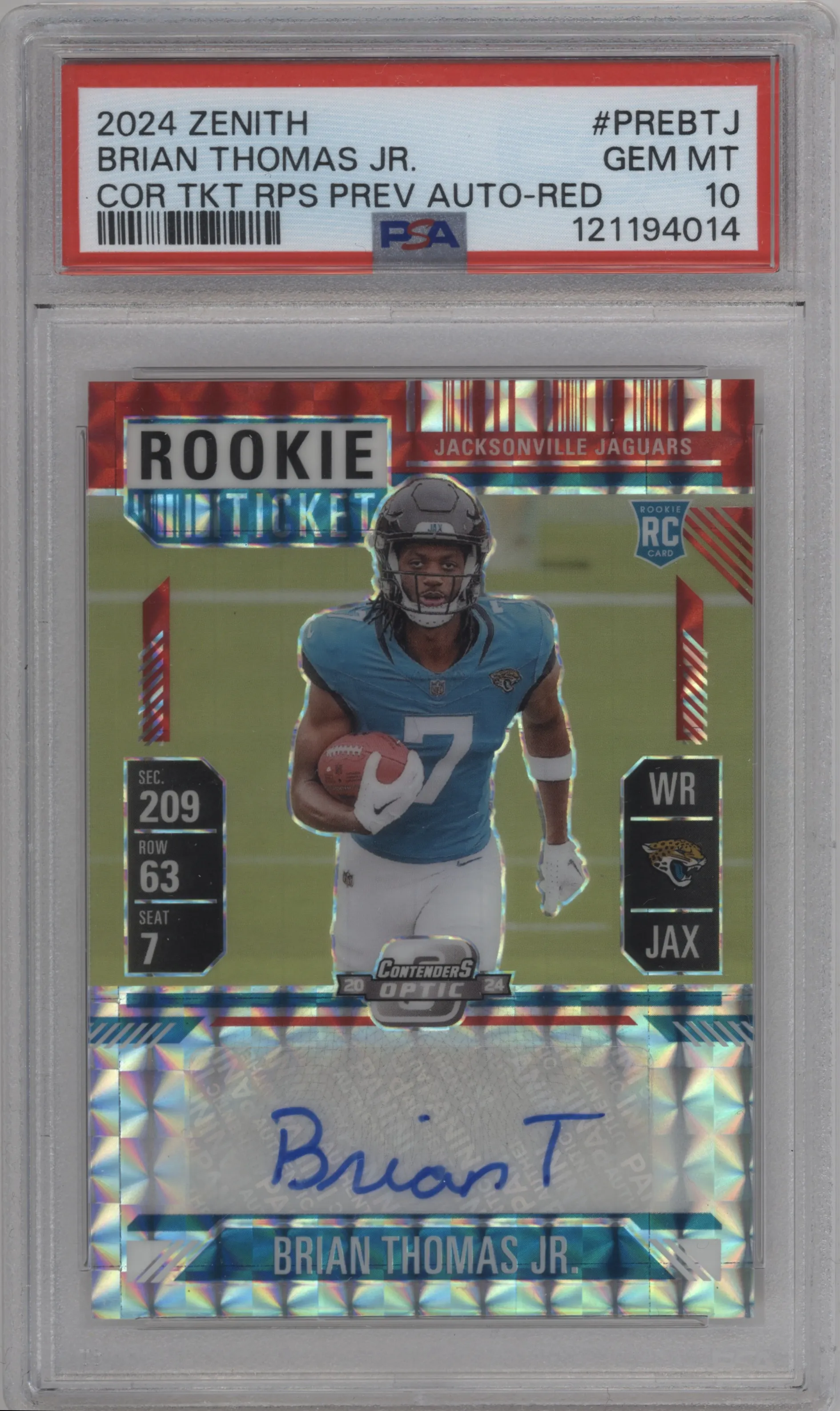 2024 Panini Zenith Cont.Opt.Rke.Tkt.RPS.Prev. Brian Thomas Jr. Red PSA 10