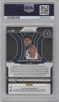 Anthony Edwards from the 2020-21 Panini Prizm set featuring a Green Prizm parallel graded by PSA and given an overall grade of 10.