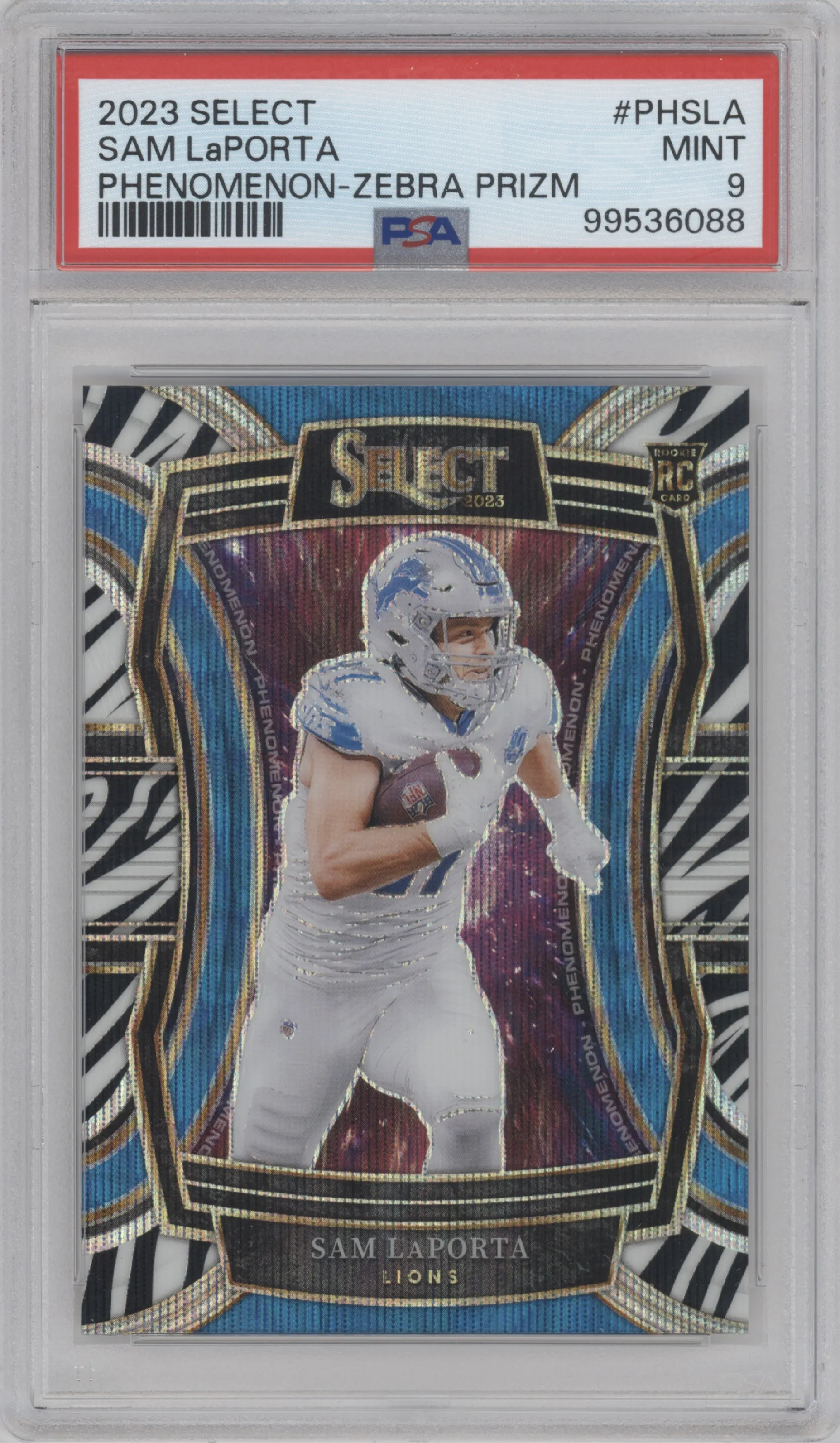 2023 Panini Select Phenomenon Sam LaPorta Zebra Prizm PSA 9